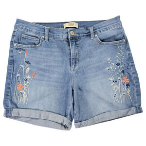 Vintage American Blues Women Sz 6 Embroidered Floral Denim Shorts Spring Summer